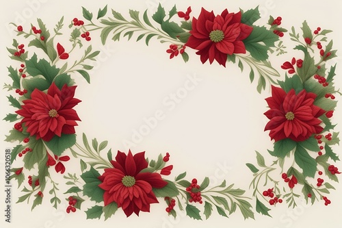 A light cream background with a traditional red and green floral border