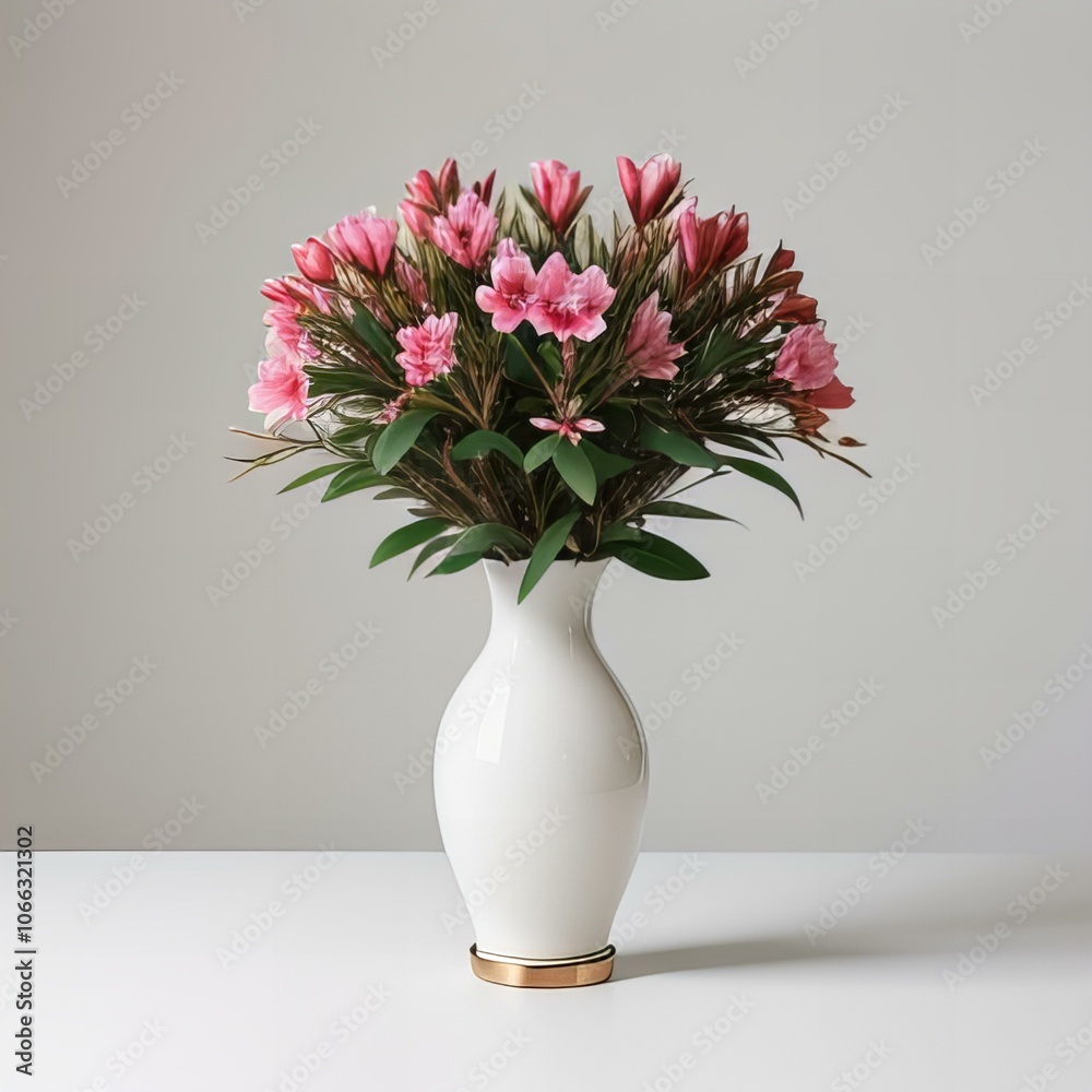 Featuring Azalea flowers in a vase on a white background. Featuring Azalea flowers in a vase on a white background.