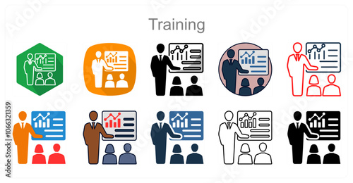 A set of 10 Training icons as Coaching, Practice, Skill