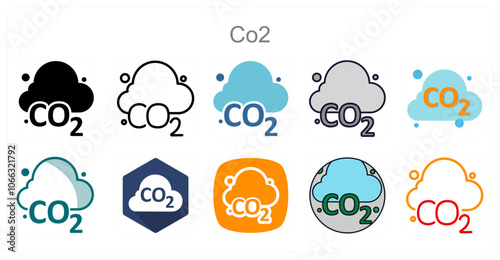 A set of 10 CO2 icons as Carbon, Emission, Climate