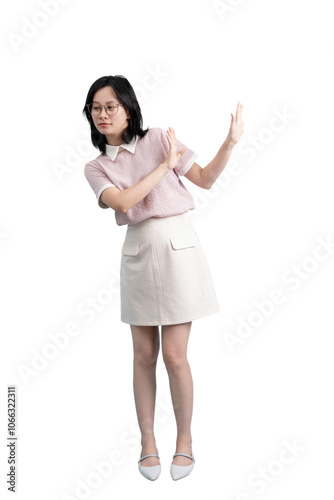 Young Asian woman on blue background