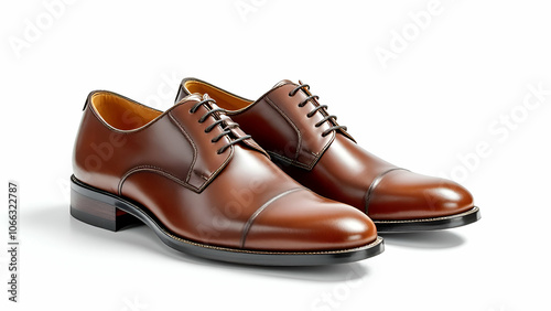 Pair of Brown Leather Cap Toe Formal Shoes with Black Laces