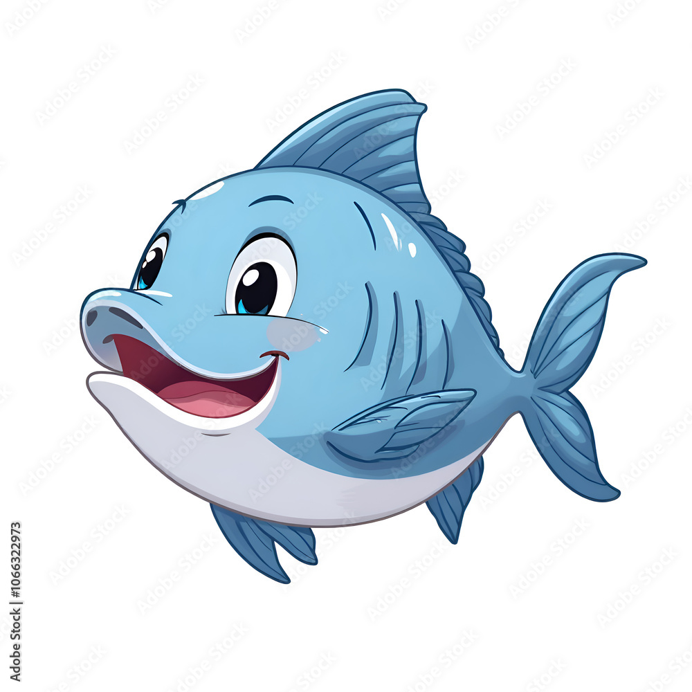 Obraz premium A joyful fish swims freely, spreading happiness beneath the waves of imagination, digital illustration of character design concept.