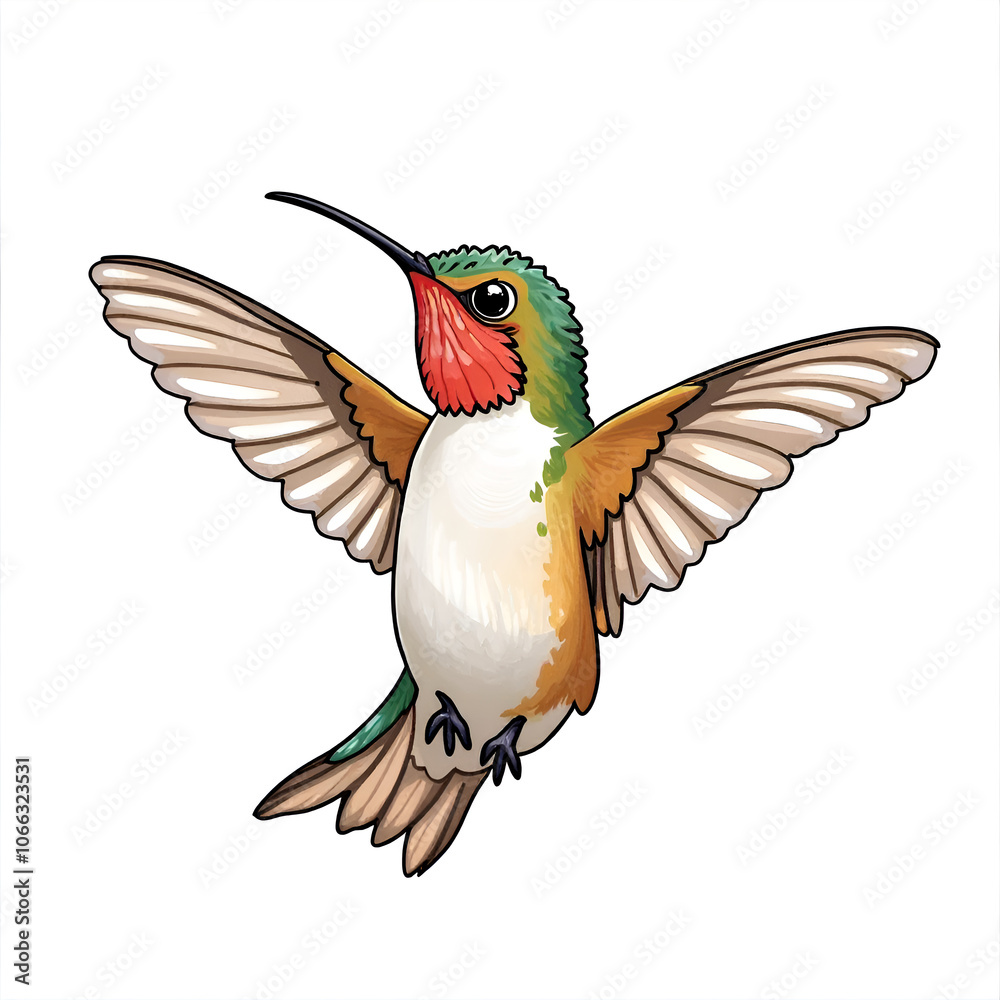 Fototapeta premium A hummingbird dances gracefully in the air, capturing the essence of freedom and joy, digital illustration of nature concept.