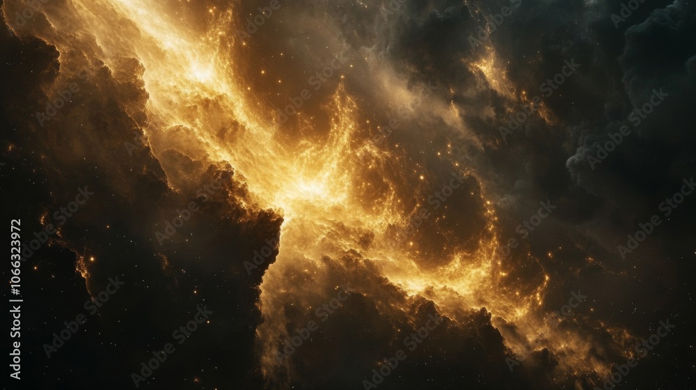 Golden Nebula with Scattered Stars in a Dark Cosmic Background Golden Nebula with Scattered Stars in a Dark Cosmic Background