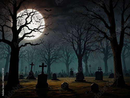halloween night scene,halloween night scene with bats,spooky halloween night,spooky halloween night with cemetery