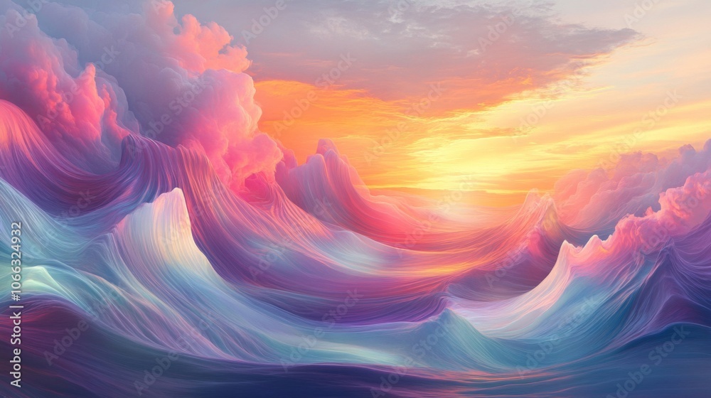 Obraz premium Abstract Landscape with Pink Clouds and Sunset