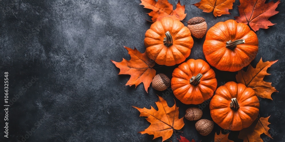 Autumnal Still Life with Pumpkins and Acorns.