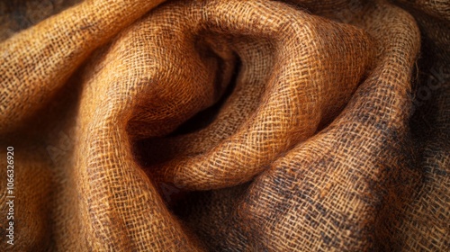 Close-up of a wrinkled brown burlap fabric