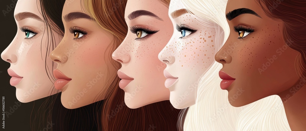 Diverse and Beautiful Women Showcasing Elegant Makeup and Styling