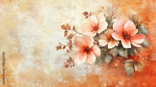 Delicate Pink Flowers on a Vintage Canvas Background