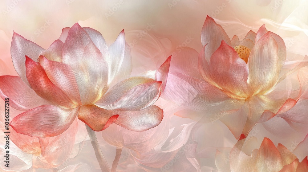 Fototapeta premium Two Delicate Pink Lotus Flowers with Transparent Petals