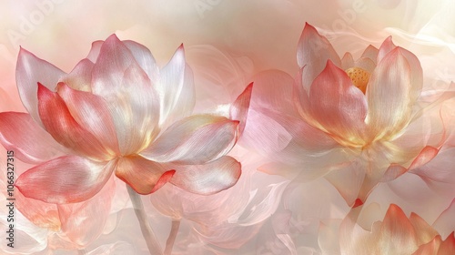 Two Delicate Pink Lotus Flowers with Transparent Petals