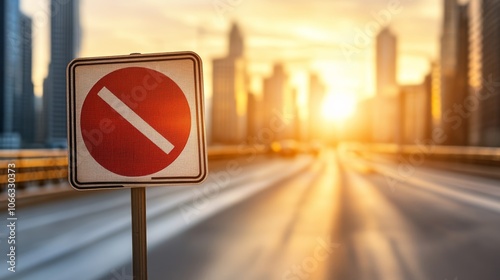 No entry sign on city street, traffic, road closure, prohibited access, urban restrictions photo