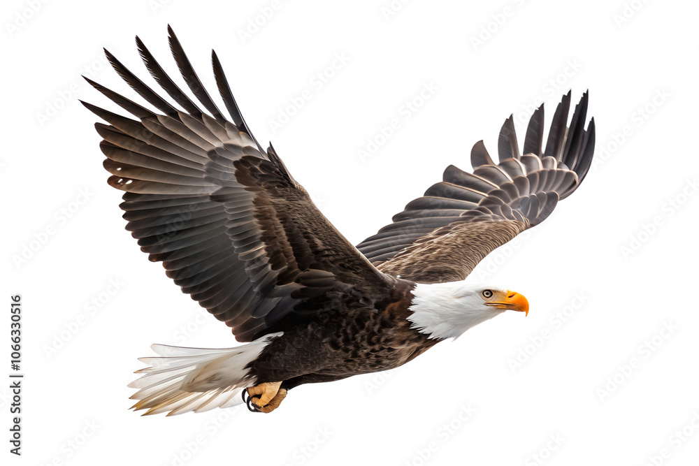Obraz premium Bald Eagle is spreading its wings and flying isolated on a transparent background