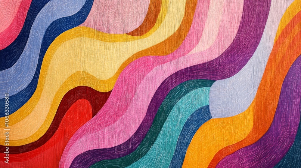 Abstract Painting of Colorful Wavy Lines Abstract Painting of Colorful Wavy Lines