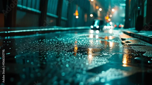 Wallpaper Mural Wet asphalt street reflecting blurry city lights at night. Torontodigital.ca