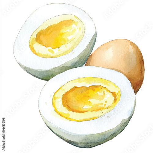 Boiled egg food watercolor clipart illustration