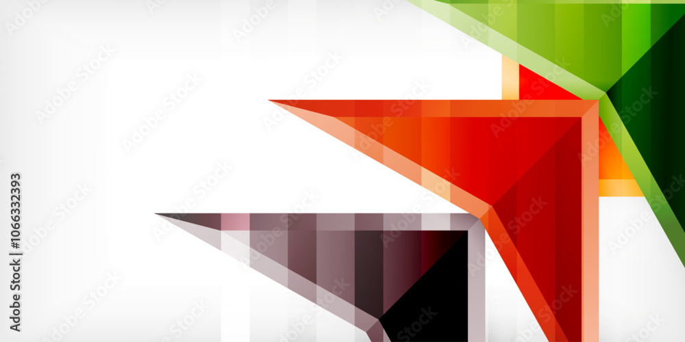 Arrows with 3d effect abstract background. Triangles on light grey backdrop