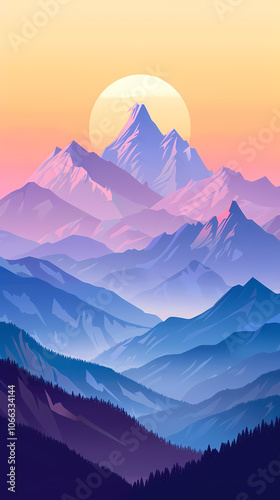 A breathtaking view of majestic purple mountains at sunset, casting a serene mood over the tranquil landscape.