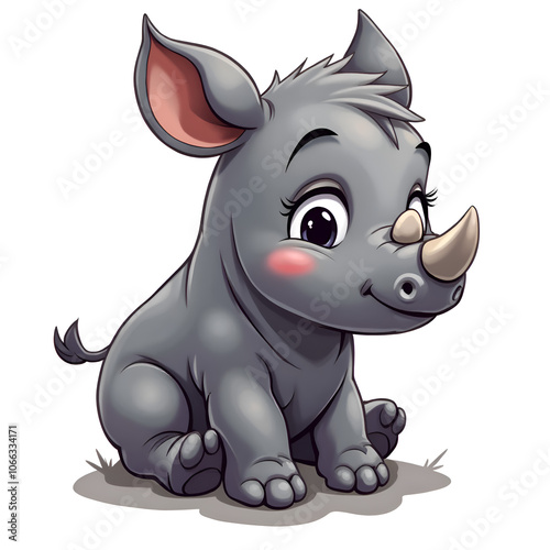 Embrace the joyful spirit of a playful baby rhino in a colorful, whimsical world, digital illustration of character design concept. photo