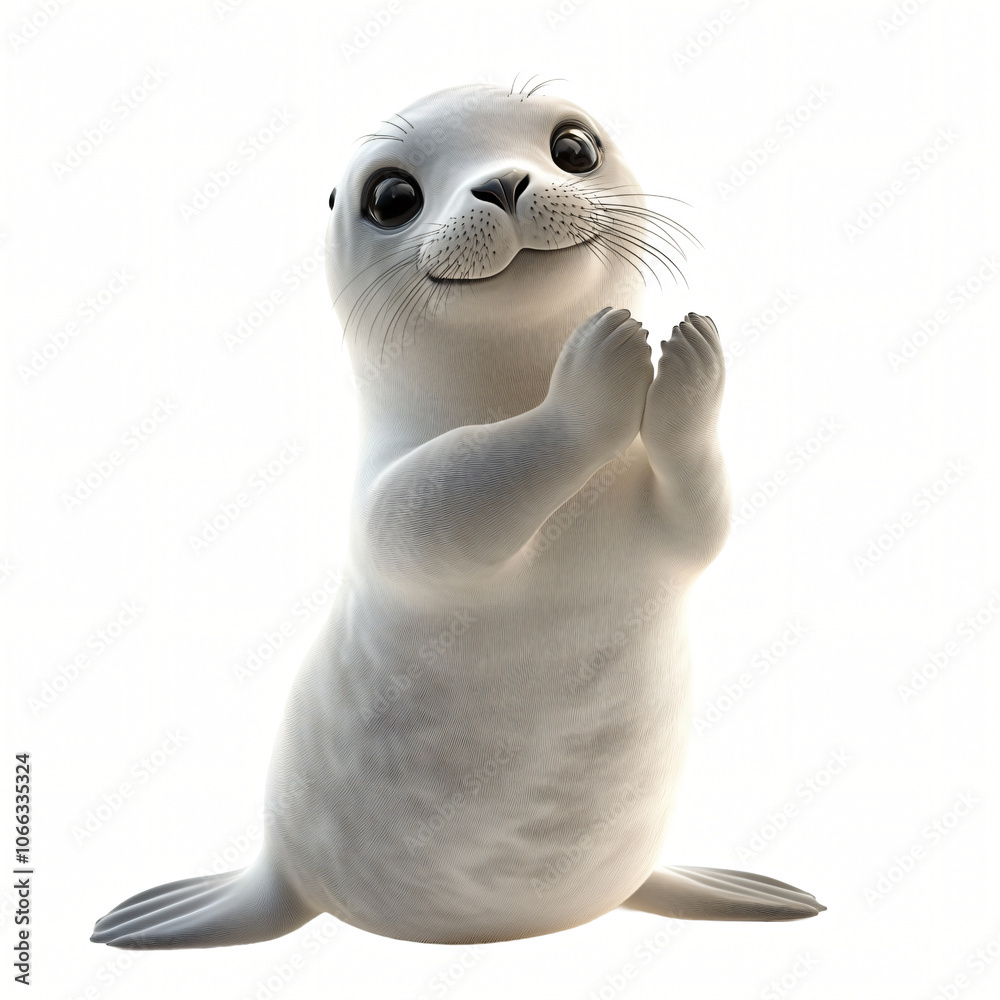 A cute 3D illustration of a grey seal pup and a grey cat with a smile, alongside a cockatiel bird, isolated in nature with a playful and artistic vibe A cute 3D illustration of a grey seal pup and a grey cat with a smile, alongside a cockatiel bird, isolated in nature with a playful and artistic vibe