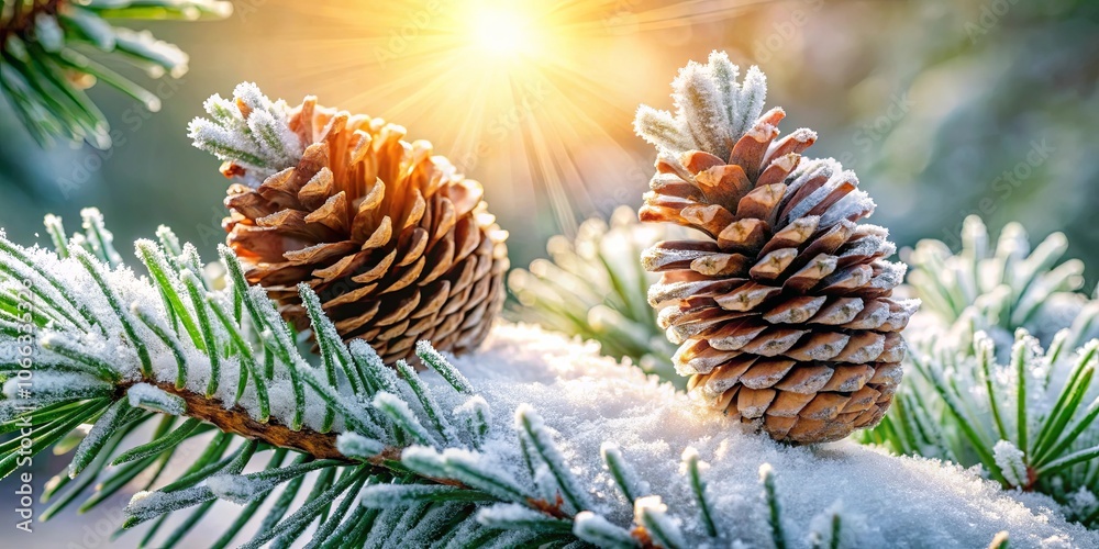 Frost-Kissed Pine Cones Bask in the Golden Light of a Winter Sun Frost-Kissed Pine Cones Bask in the Golden Light of a Winter Sun