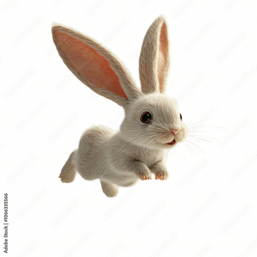 A cute white rabbit with holding , isolated on a white background A cute white rabbit with holding , isolated on a white background
