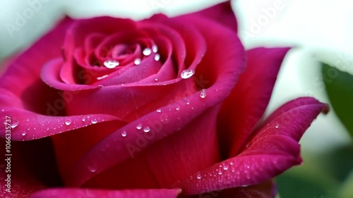 Macro Close up A radiant, blooming rose with petals covered rain droplets