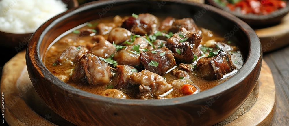 A beautifully arranged serving of Sup Buntut (oxtail soup) A beautifully arranged serving of Sup Buntut (oxtail soup)