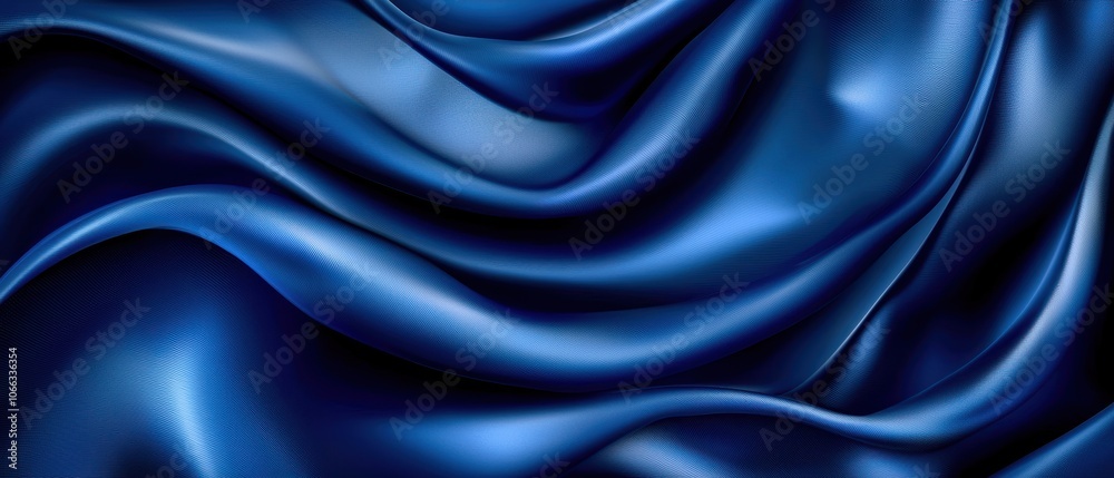 Obraz premium Luxurious dark blue silk fabric with smooth folds and waves creating an elegant texture.