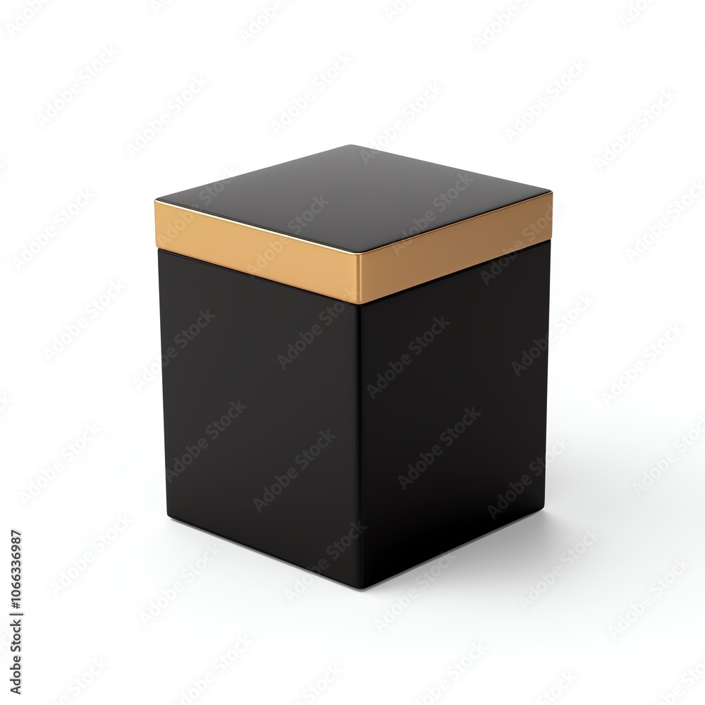 Black cube with gold accent, isolated on a white background. Black cube with gold accent, isolated on a white background.