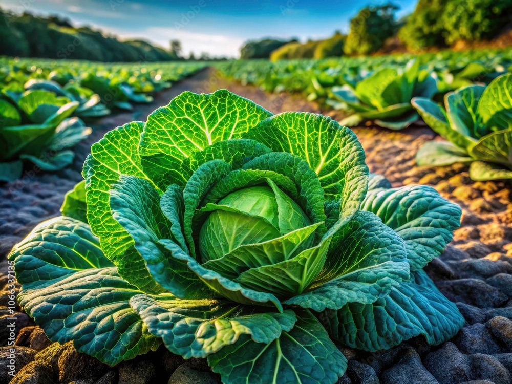 Obraz premium Close-up of Fresh Cabbage Growing in Organic Farm Setting - Urban Exploration Photography of Agriculture and Nature