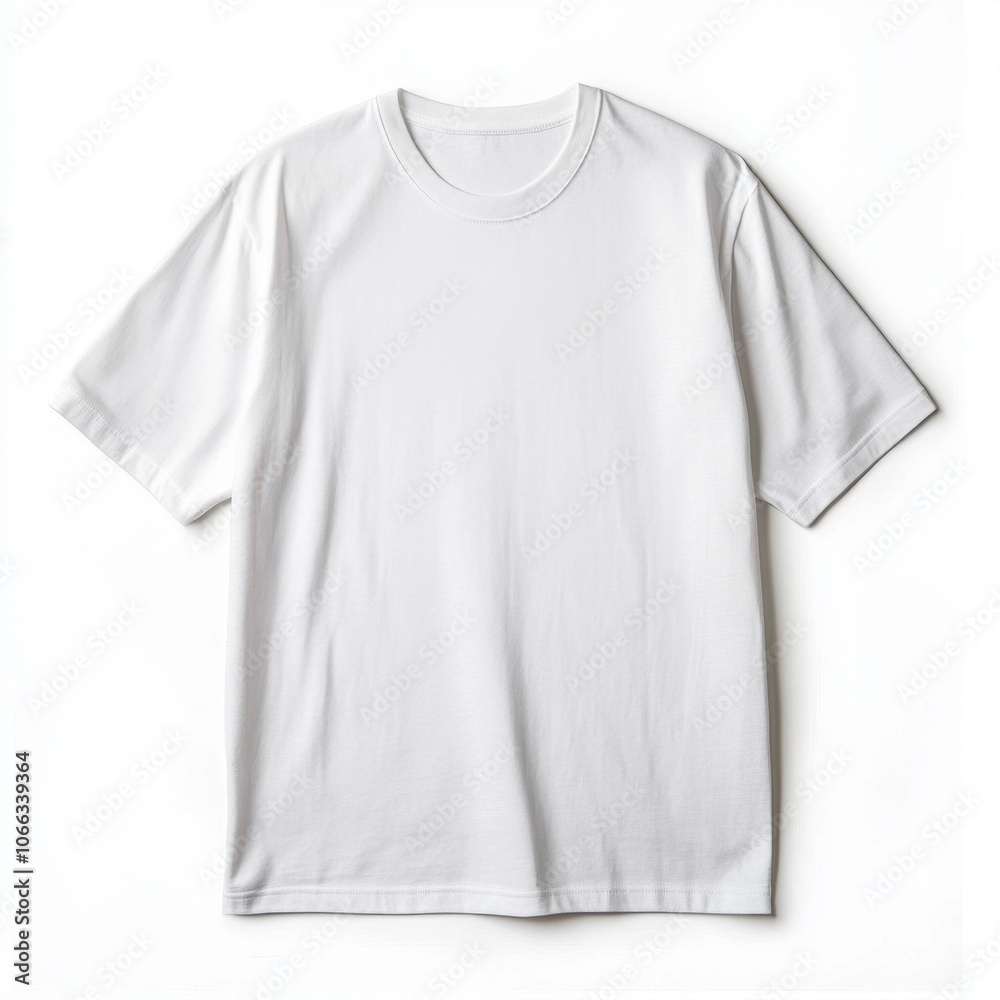A plain white t-shirt displayed against a neutral background, showcasing its simple design and classic style. A plain white t-shirt displayed against a neutral background, showcasing its simple design and classic style.