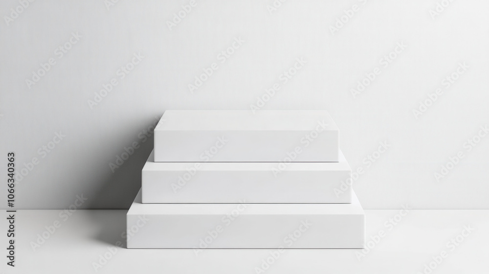 A minimalist display of three stacked white boxes on a light background, highlighting simplicity and modern design. A minimalist display of three stacked white boxes on a light background, highlighting simplicity and modern design.