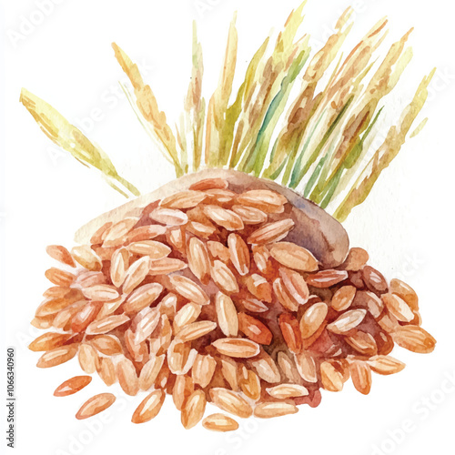 Brown rice food watercolor clipart illustration