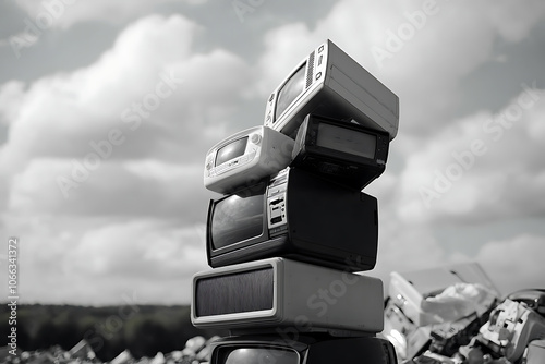 Pile of ewaste in a landfill electronic pollution photo