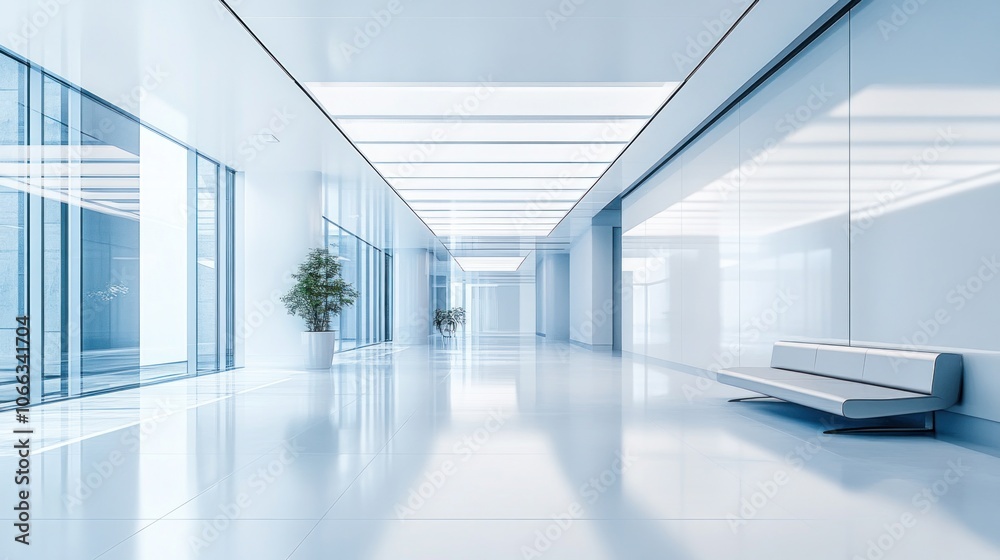 A modern, minimalist hallway with sleek design and natural elements. A modern, minimalist hallway with sleek design and natural elements.
