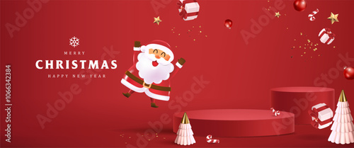 Merry Christmas banner with product display cylindrical shape