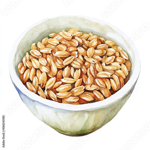 Brown rice food watercolor clipart illustration