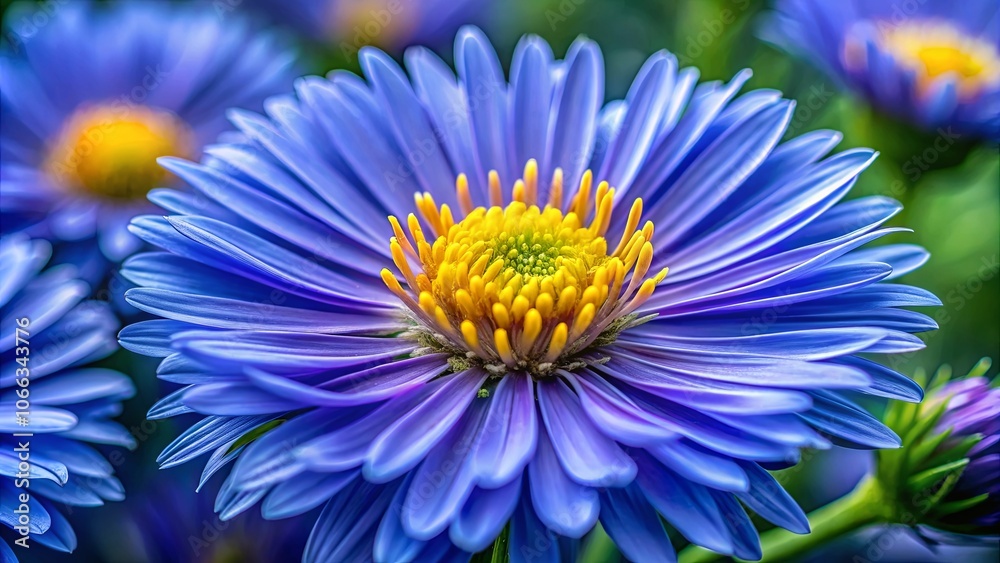 A vibrant blue flower with a bright yellow center, its delicate petals creating a mesmerizing texture. A vibrant blue flower with a bright yellow center, its delicate petals creating a mesmerizing texture.