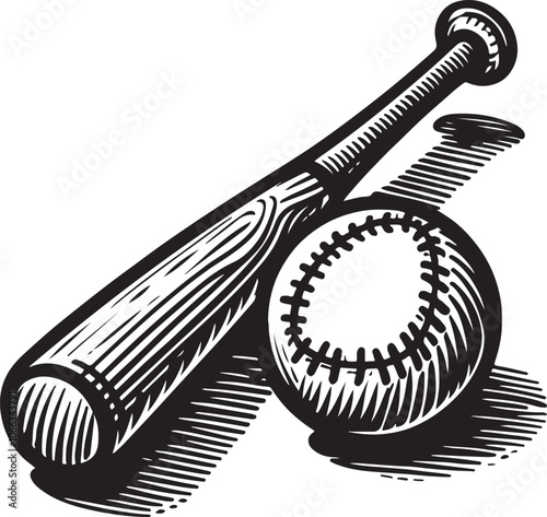 Vintage Wooden Bat and Ball Sports Icon 