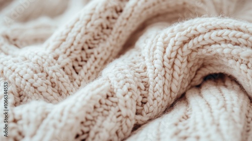 Close-up of Soft Knitted Beige Fabric Texture