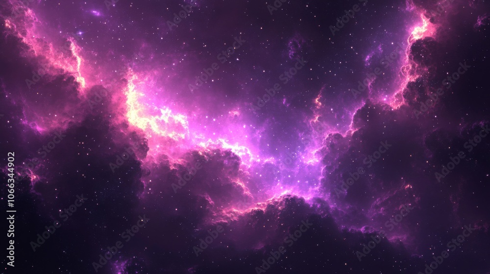Fototapeta premium A cosmic nebula with bright pink and white clouds of gas and dust