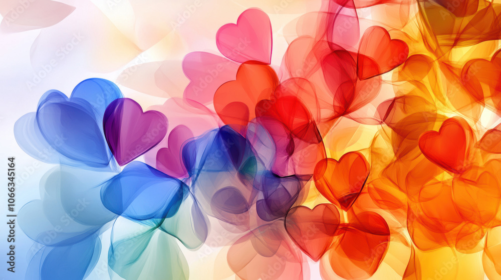 Colorful hearts in soft focus create romantic and joyful atmosphere Colorful hearts in soft focus create romantic and joyful atmosphere