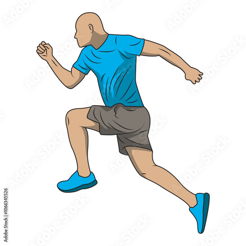 vector illustration of a bald man running and jumping slightly