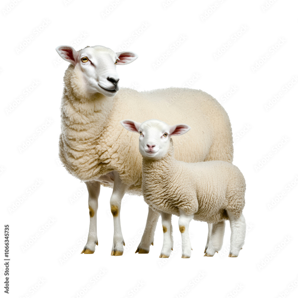 Obraz premium Mother Sheep and Lamb Standing Together