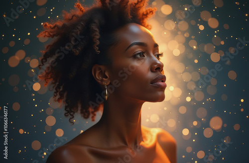 Portrait of a black spiritual woman with aura and energy around her