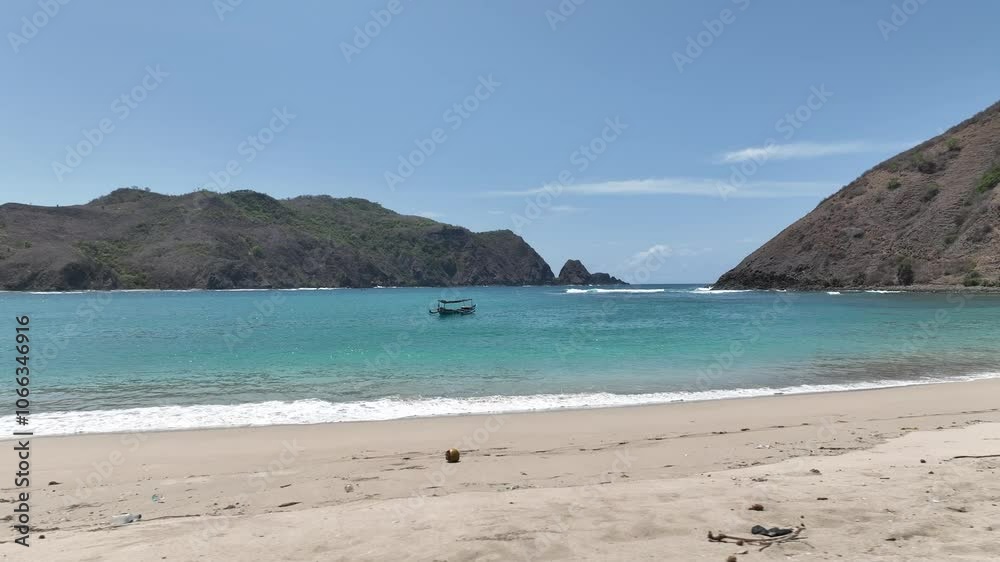 Aerial views idyllic white sand beach Mawun Beach Lombok Mavic 3 drone 4k Aerial views idyllic white sand beach Mawun Beach Lombok Mavic 3 drone 4k