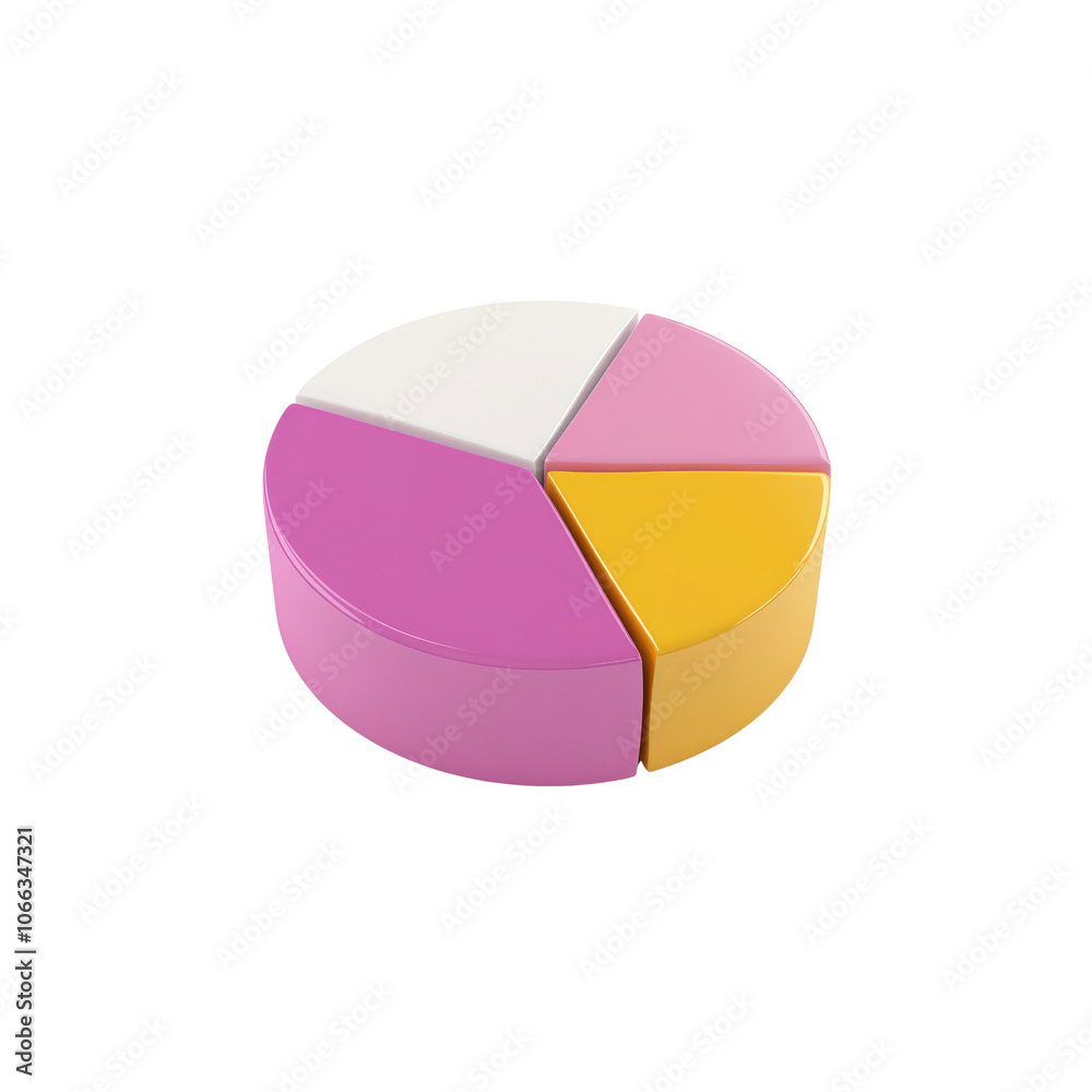 3D Pie Chart with Pink, White, and Yellow Sections 3D Pie Chart with Pink, White, and Yellow Sections